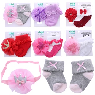 Bowknot baby cute princess lace baby socks headband set