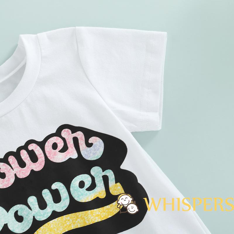 WHISPERS-1-6Y Little Girls 2Pcs Clothes Sets Outfits Short Sleeve Letter Print Tassels Pullover T Shirts+ Colorful Flared Pants