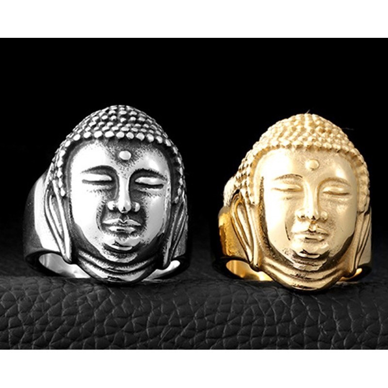 Fashion Punk Personalized Religion Shriman Muni Buddha Portrait Men Ring Jewelry