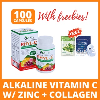 RHYL-C Vitamin C 100 Capsules 500mg Sodium Ascorbate Alkaline with Zinc and Collagen