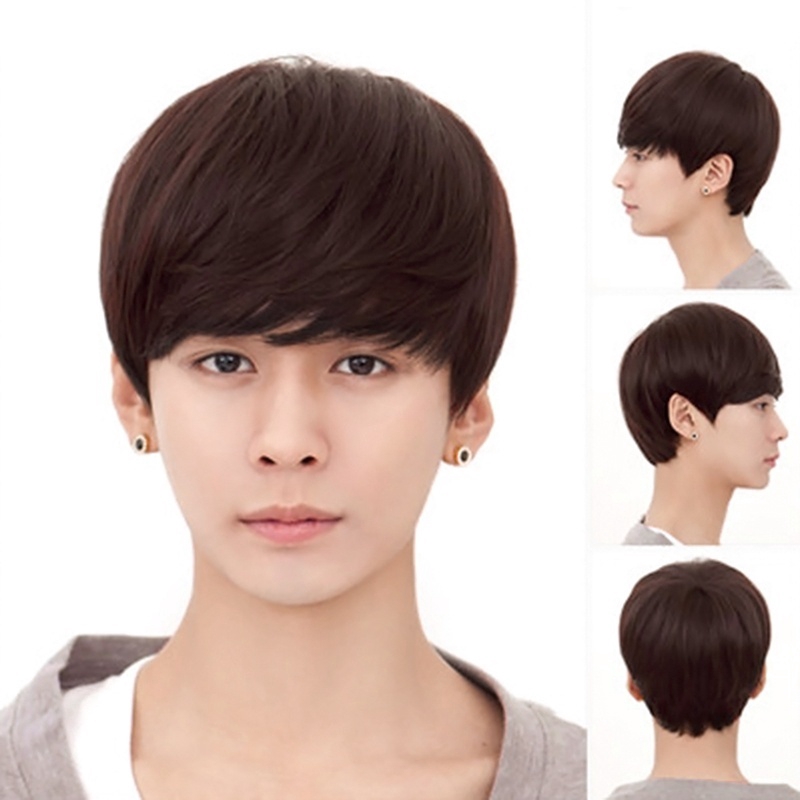 Fashion Korean Boys Men Brown Black Full Bangs Party Wigs Shopee