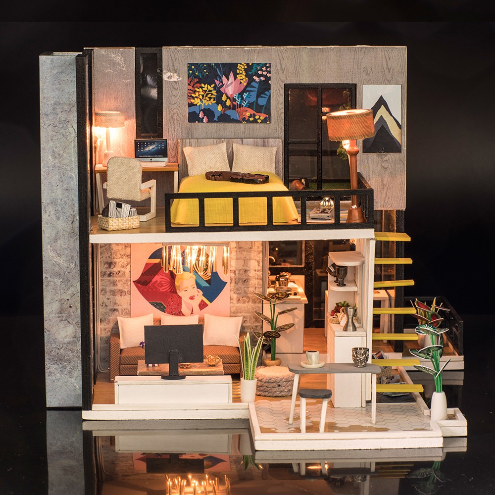 Miniature Super Mini Size Doll House Model Building Kits Wooden Furniture Toys Diy Dollhouse Girl