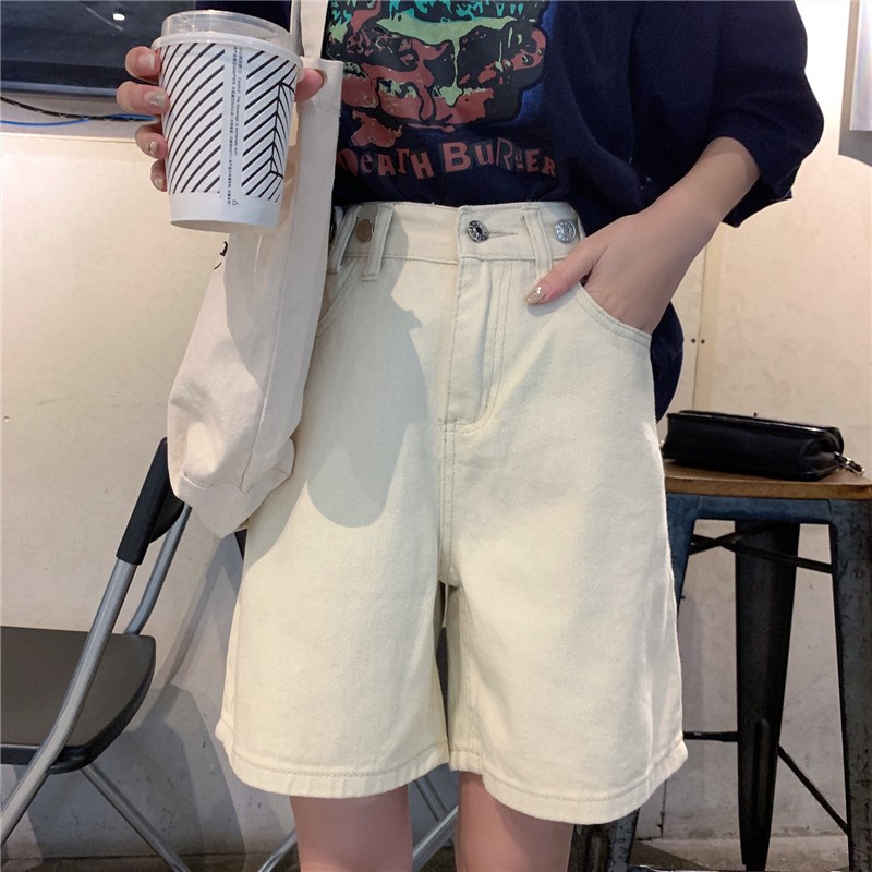 womens mid length denim shorts