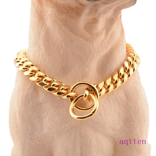 Aqtten Hot Dog Collar For Large Breeds Heavy Duty Stainless Steel Gold Cuban Curb Link Chain Pet Dogs Choker Collar