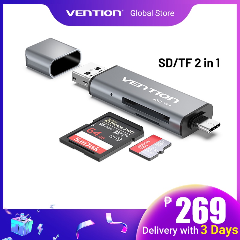 Vention Usb Card Reader Tf Sd Micro Type C Otg Converter For