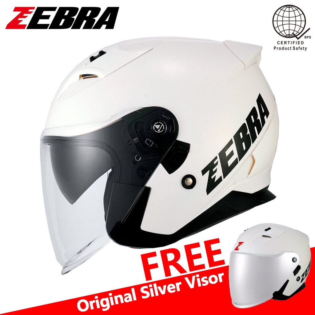 zebra-plain-half-face-helmet-dual-visor-with-icc-sticker-shopee