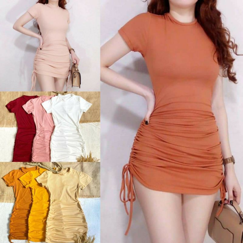 CORA ADJUSTABLE SIDE STRING Ribbed BODYCON DRESS Shopee Philippines