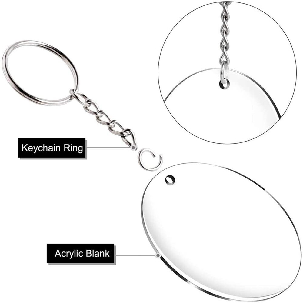 Keychain 90Pcs Kit Tassel Pendant Acrylic Discs Clear Circle Key Ring Blanks DIY