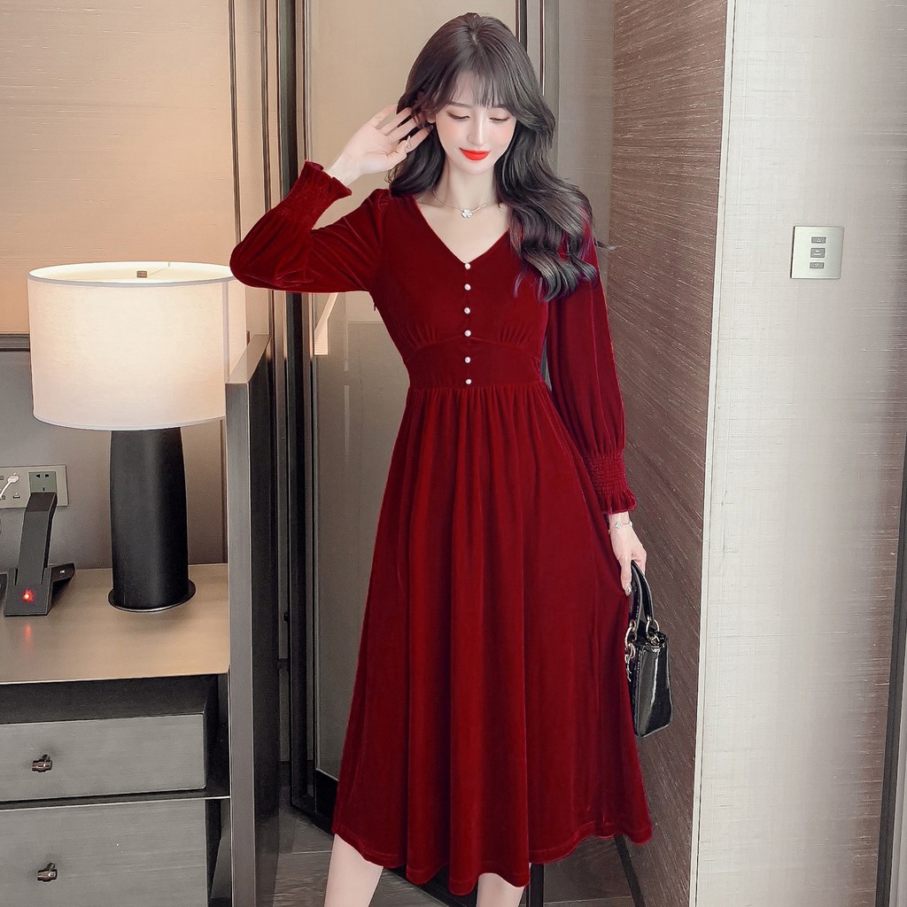 Casual Dress For Women long sleeve dress with velvet vintage dress High  Quality dress | Shopee Philippines