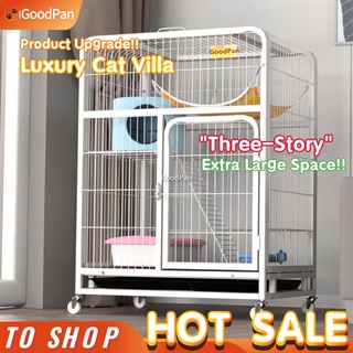 Cat House Cat Cage Large Free Space Three-Story（White) Cat Villa with toilet integrated Pet House