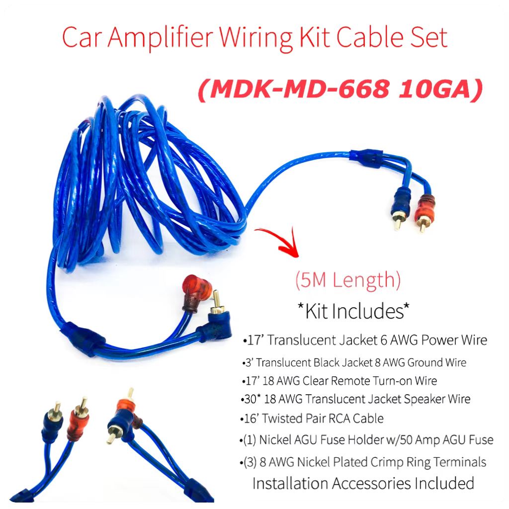 COS MDK MD668 10GA CAR AUDIO AMPLIFIER WIRING CORD KIT CABLE SET