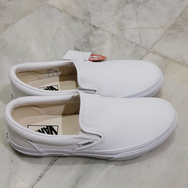 all white slip ons