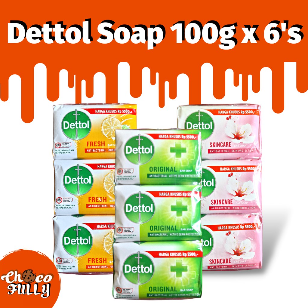 Dettol AntiBacterial Soap 100g x 6pcs (Original, Fresh, Skincare