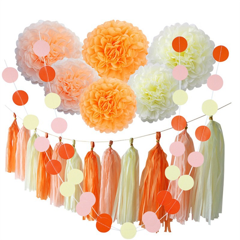 20 Pcs Tissue Paper Flowers Pom Pom Tassel Diy Paper Garland