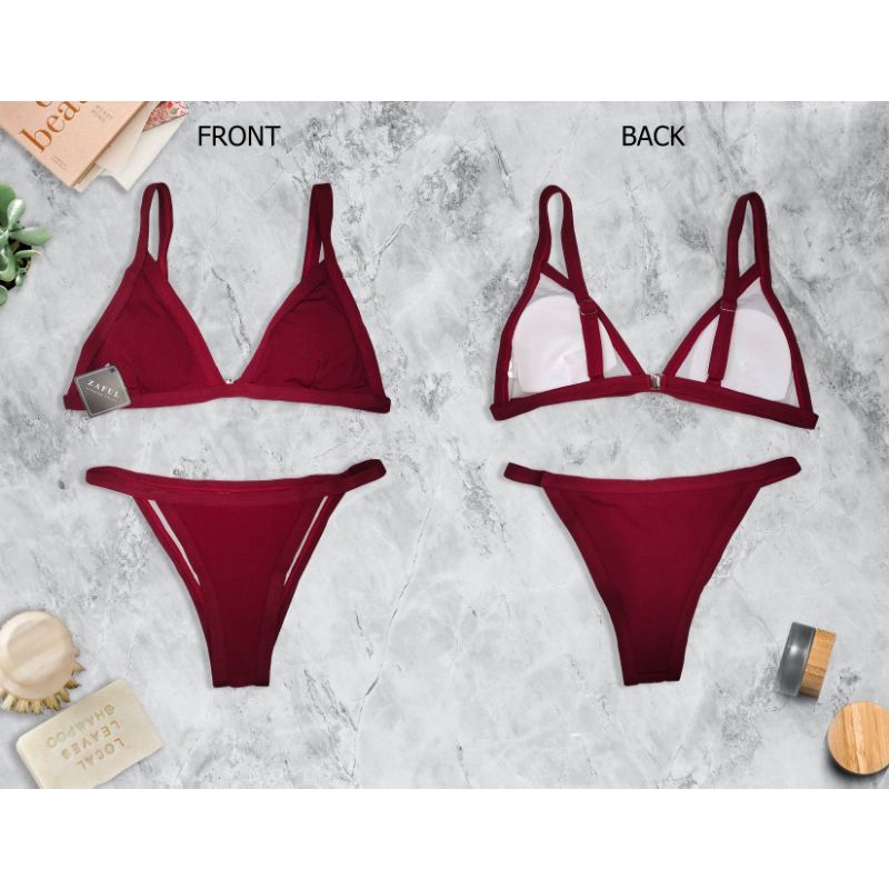 Textured Triangle Cut and High Cut Bottom Bikini Swimsuit (XL) Shopee