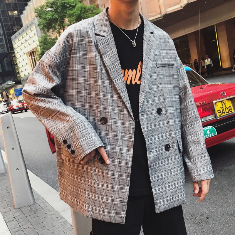 South Korea Autumn New Style Plaid Blazer Coat Boys Oversize Loose Casual Suit Top Men Shopee Philippines