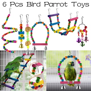 6 Pcs Bird Parrot Toys, Bird Swing Toy Colorful Chewing Hanging Hammock Swing Bell Pet Climbing