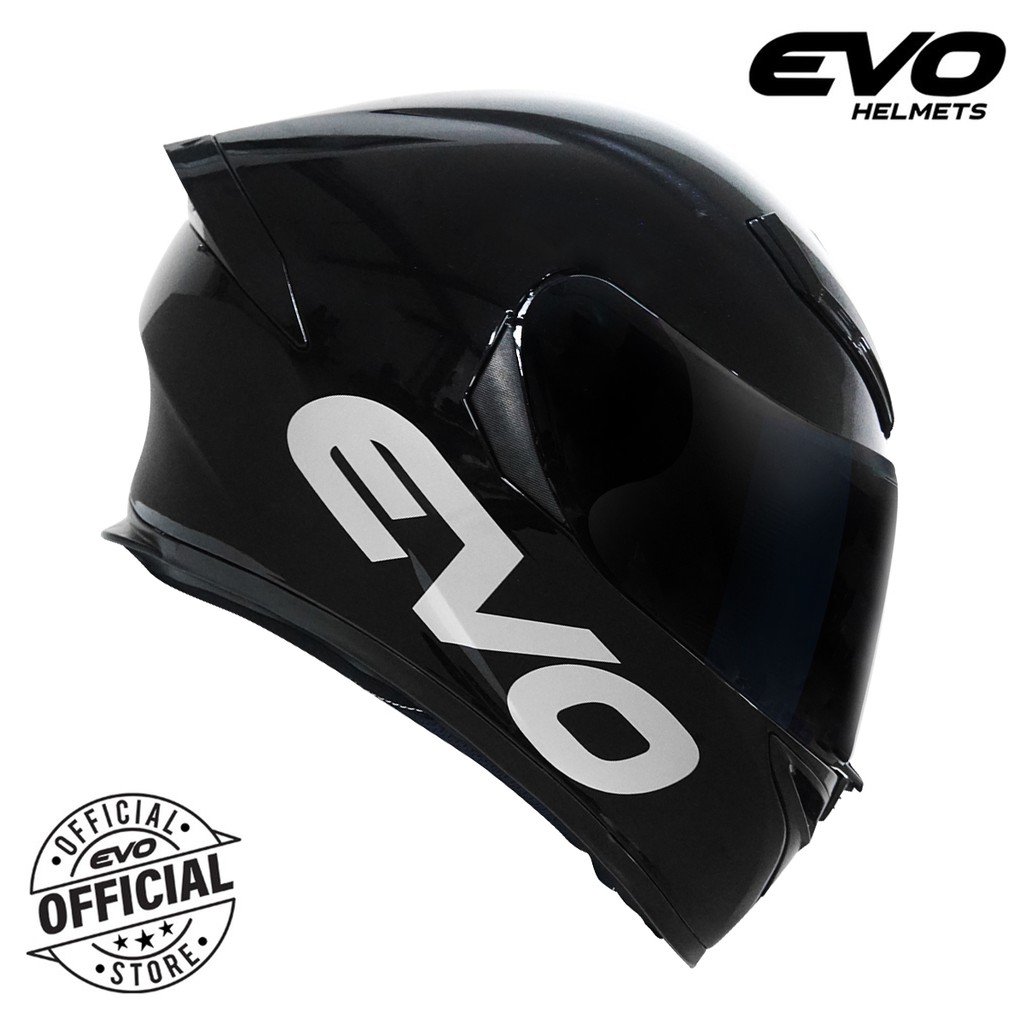 EVO Gsx 3000 V2 Plain Gloss Black Full Face Dual Visor Helmet With Free ...