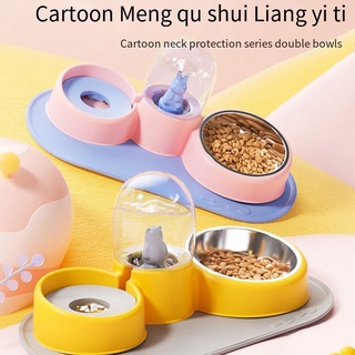 New three-dimensional cartoon cat & dog bowl double bowl automatic drinking water cat food bowl
