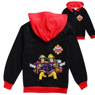 Boys Girls Kids Cartoon Anime Fireman Sam Printed Casual Long Sleeves Zipper Hooded Jacket Coat #6