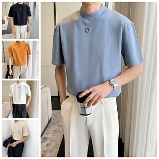 W&HUILISHI  M-XLSIZE  small stand - up collar  summer Cotton Korean style Plain  Short Sleeves Tshir