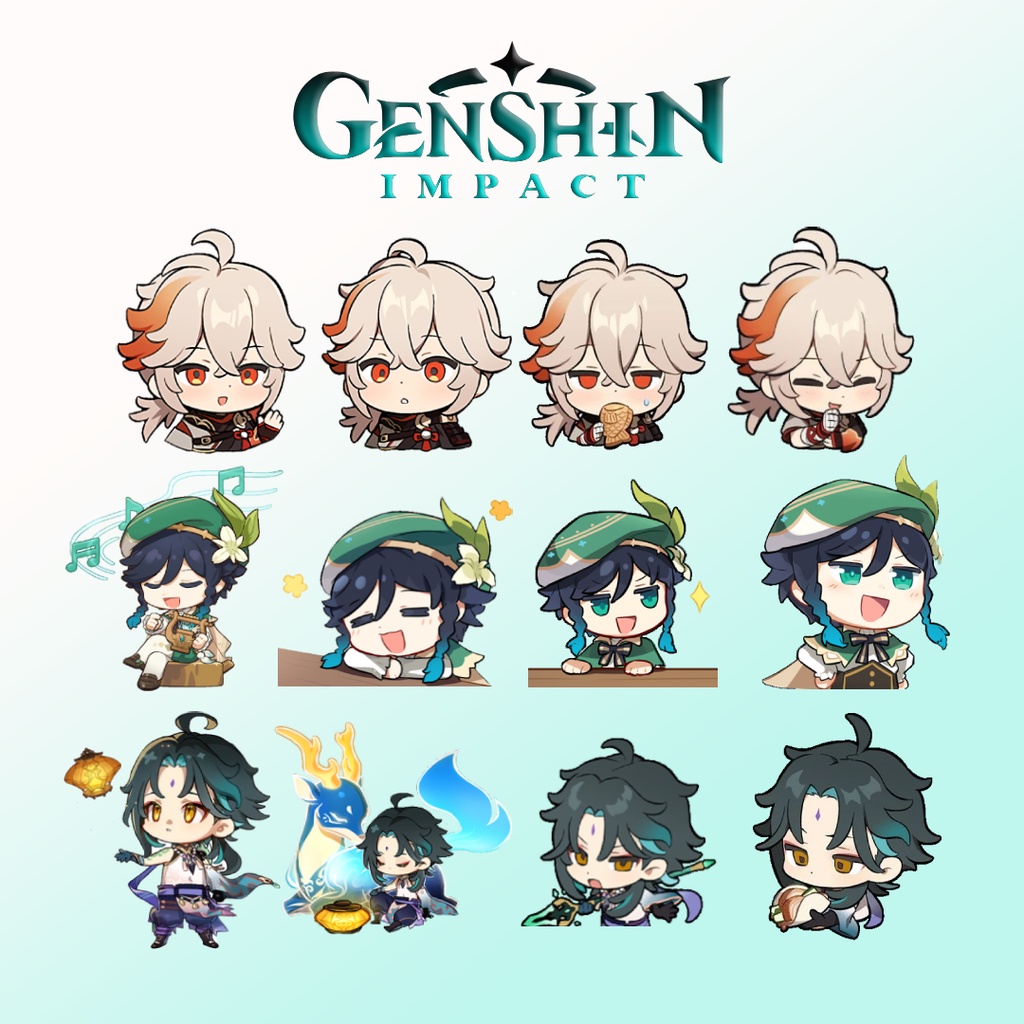 Genshin Impact - Kazuha, Venti, Xiao - Anemo - Chibi Laminated Stickers ...