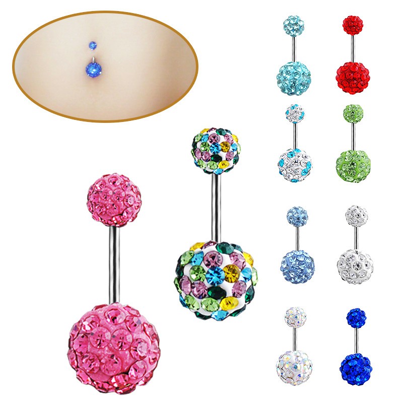 Pretty Crystal Rhinestone Ball Navel Belly Button Barbell Ring Body ...