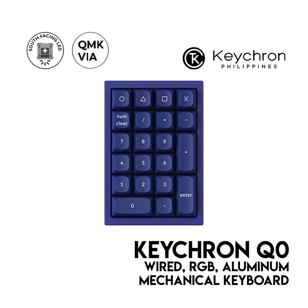 Keychron Q0 QMK Mechanical Keyboard, Navy Blue, Number Pad, Wired, RGB