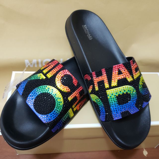 rainbow michael kors slides