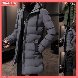 {In stock} Autumn Winter Men Jacket Cotton Padded Hooded Long Sleeve Drawstring Mid-length Windbreaker for Daily Wear