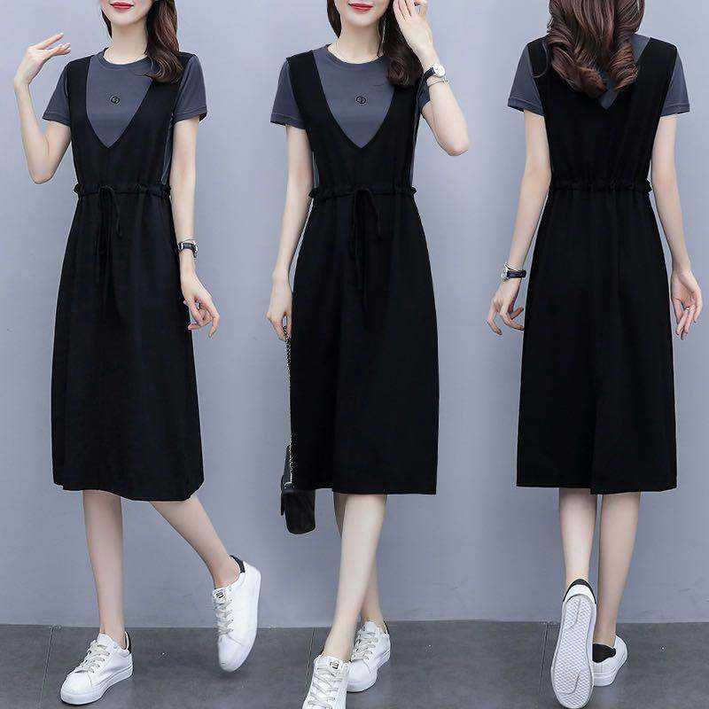 2020Summer Korean Style Mid Length Loose Fit Two Piece Set Jumper Skirt Leisure plus Size Dresses Se BeeCost