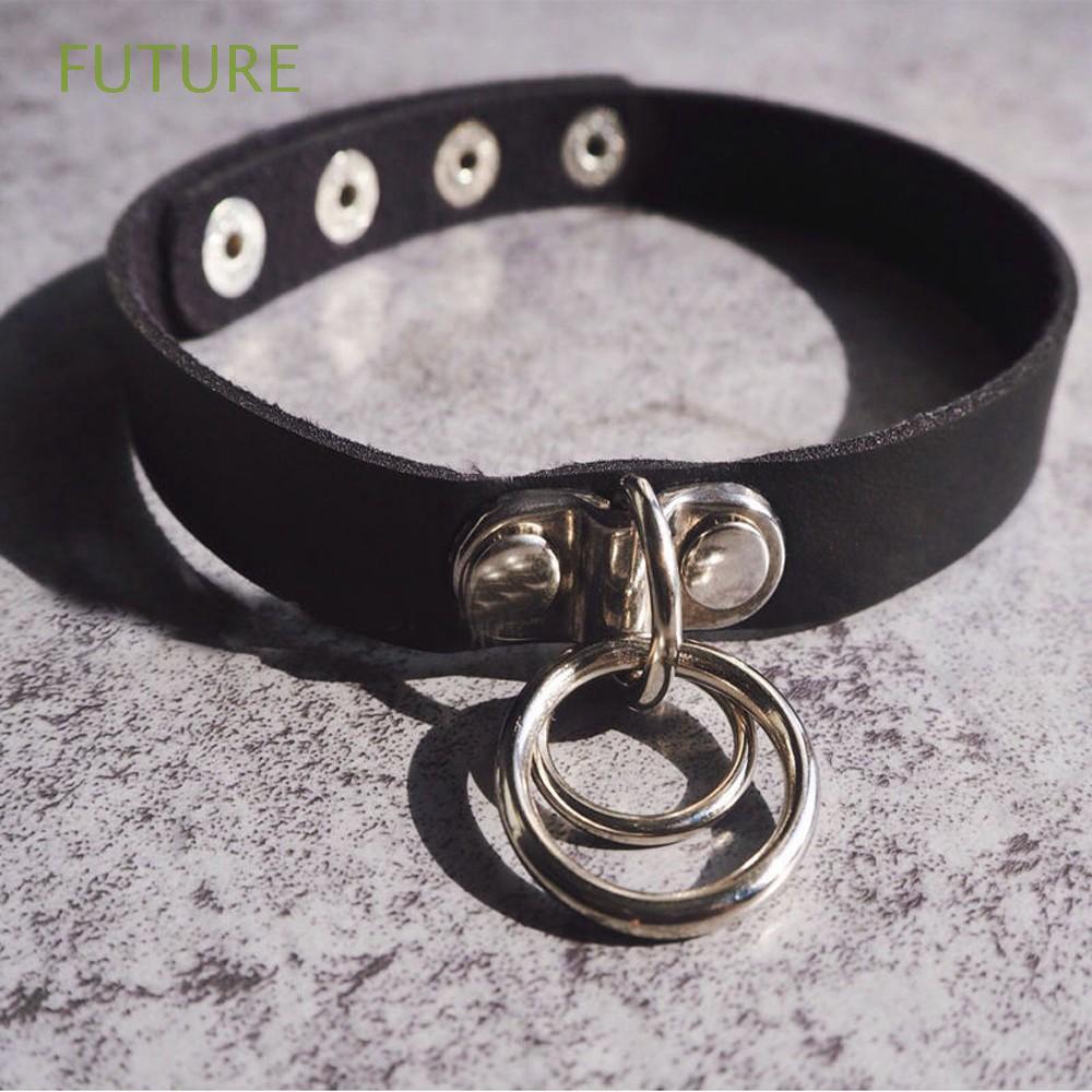 Dark Leather Collar Double O Ring Harajuku Choker Necklace Shopee Philippines