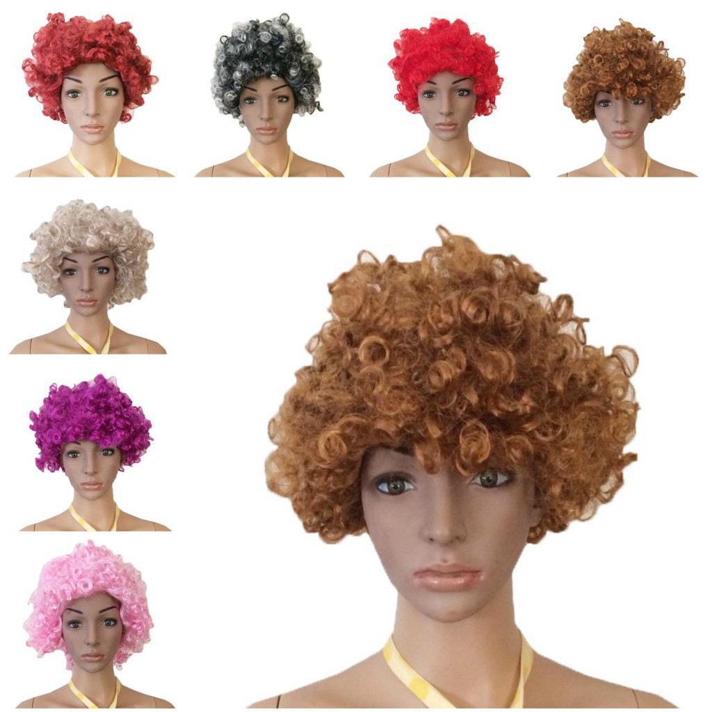 Dhendhenshop Men Women Orange Curly Afro Circus Clown Wig Hair