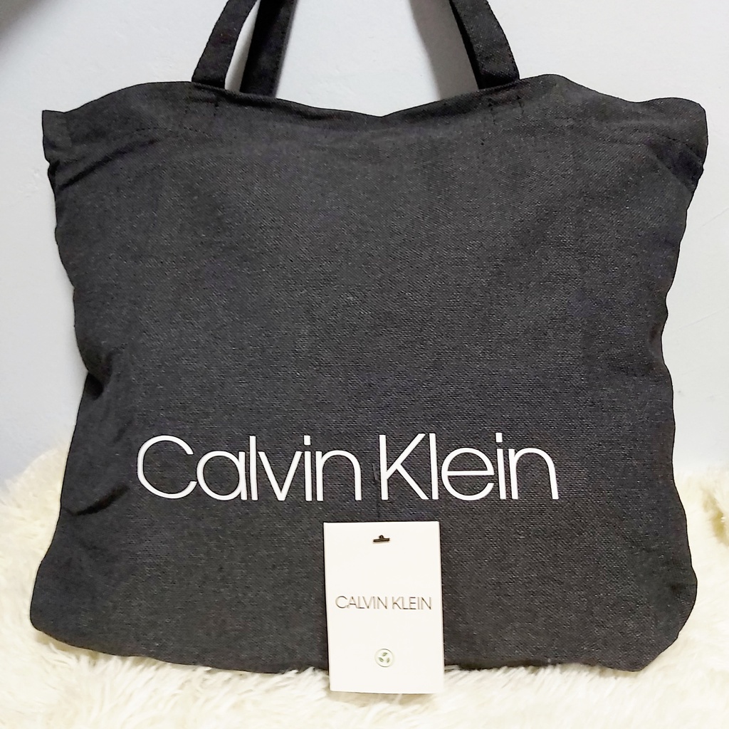 Calvin Klein Logo Shoppers Tote Bag Black Gray Denim | Shopee Philippines