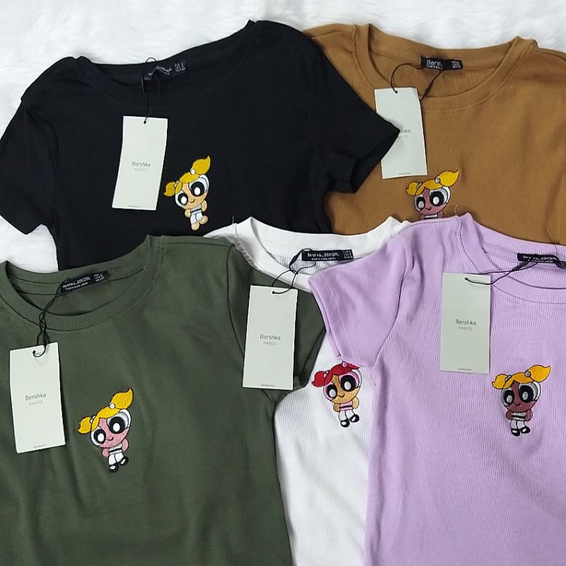 BERSHKA Powerpuff Girls Cute Ribbed Tshirt (Original Overruns) Shopee