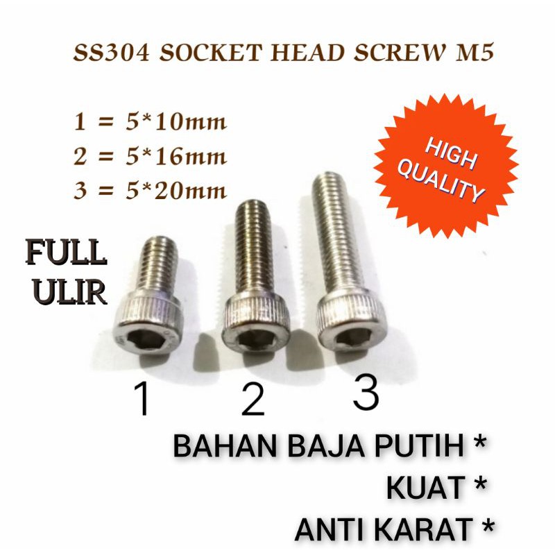 M5 5mm 5x20 mm Bolts L Stainless SS 304 Bolts Bicycle Bolts Socket 5PCS ...