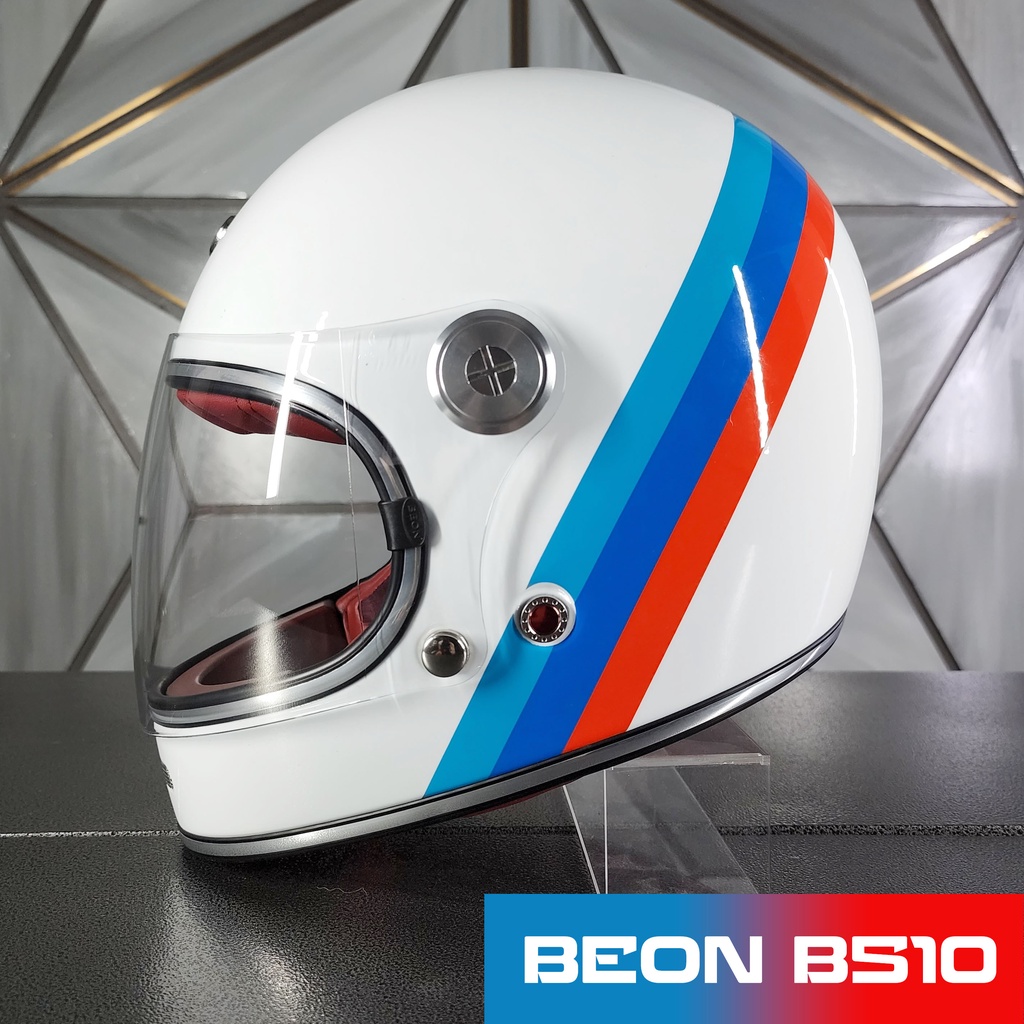 Beon B510 Helmet Stallion White Blue Red Strip Helmet, Retro Style ...