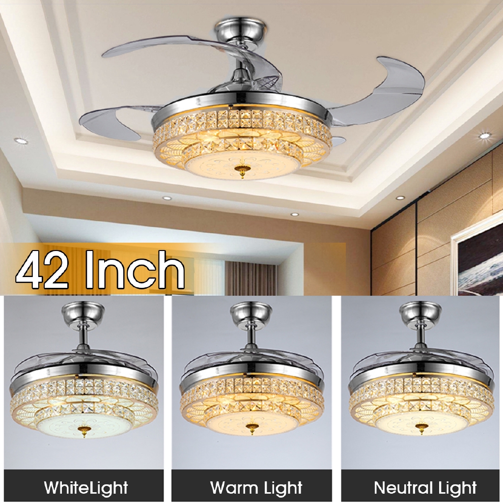 Modern 42 Ceiling Fan Retractable Blades Lamp Remote