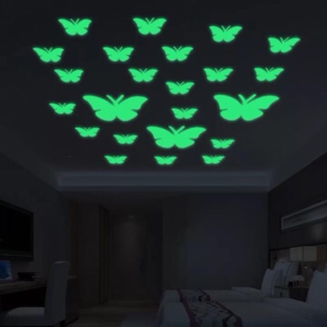 8pcs Glow In the Dark Butterflies Shining Fluorescent Stickers Wall Decor 