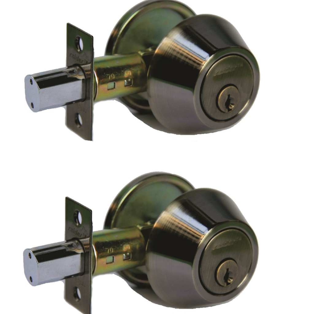 Raider Deadbolt Single Cylinder Security Door Lock D101 Antique