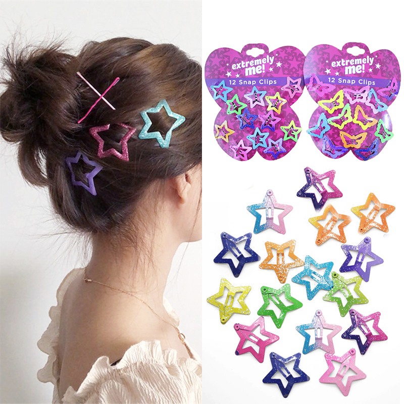 12Pcs Set Kids Korean INS Style Hair Clip / Girls Beautiful Glitter  Pentagram Hairpin / Children Simple Hair Pins / Women BB Barrettes /  Hairgrips / Girls Ponytail Holder / Elegant Hair