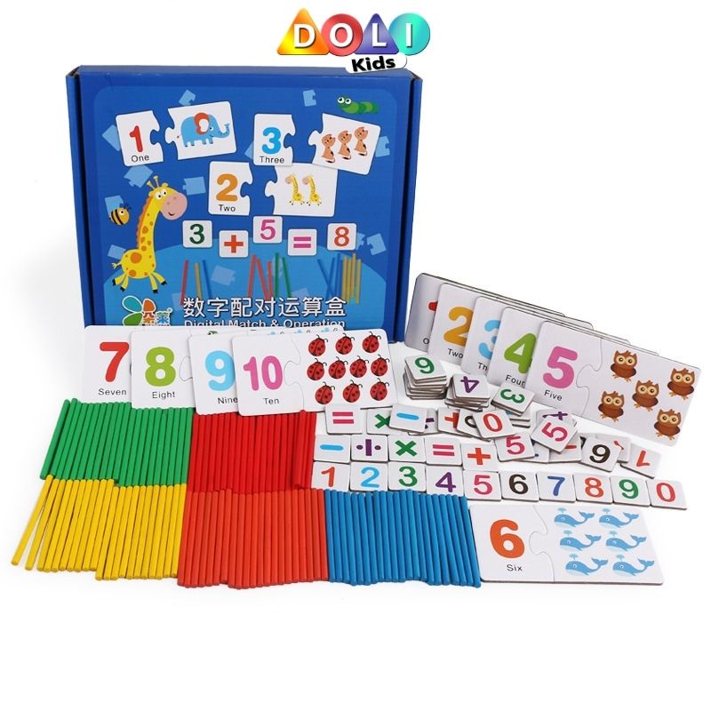 The Set Of Digital Puzzle Cards With Calculator Sticks Helps Children ...