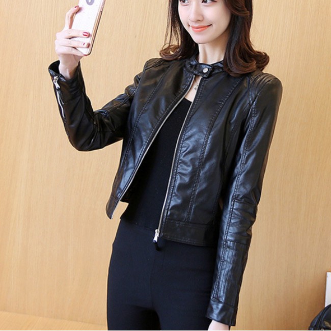 ladies short leather jacket