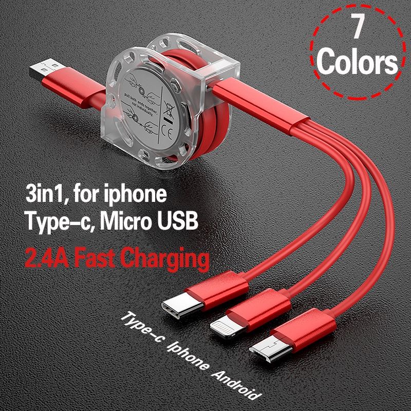 Telescopic 3 in 1 Fast Charging Micro USB Type C ,Lightning Iphone ...