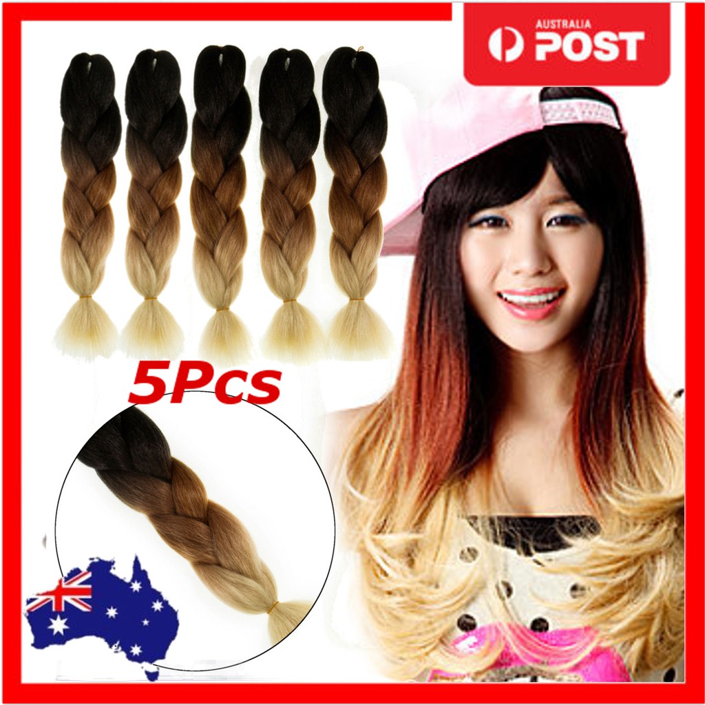 5x 24 Ombre Dip Dye Kanekalon Braiding Hair Extensions Black
