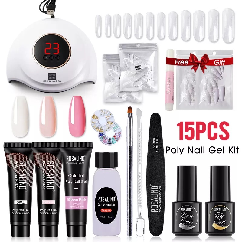 ROSALIND Poly Nail Gel Kit 15ml Nail Extension with 36W Nail Lamp Full