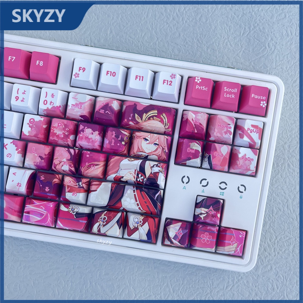 128 Keys Genshin Impact Yae Miko Keycaps Cherry Profile Anime PBT Dye