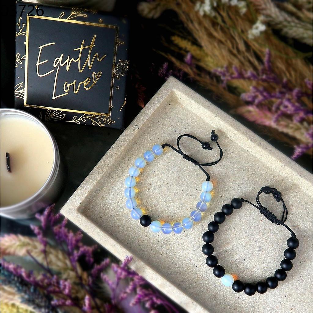 meaning good DISTANCE BRACELETS - Moonstone & Onyx - Adjustable Ties Couple Bracelets by Earth Love