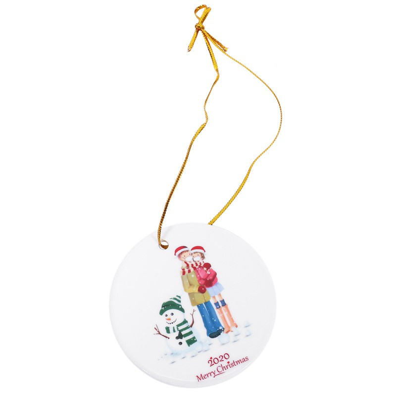 2Pcs Christmas Pendants Family Reunion Pattern Ceramic Decoration