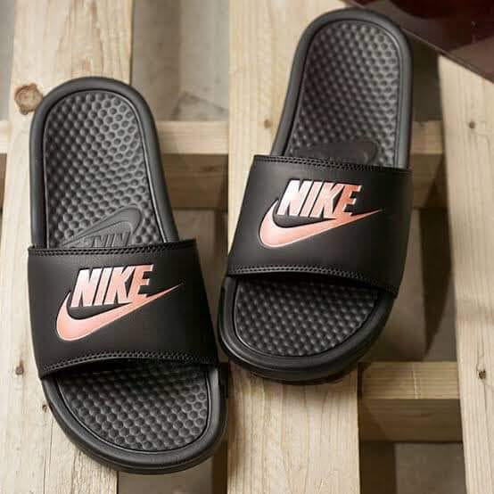 black and gold nike slippers